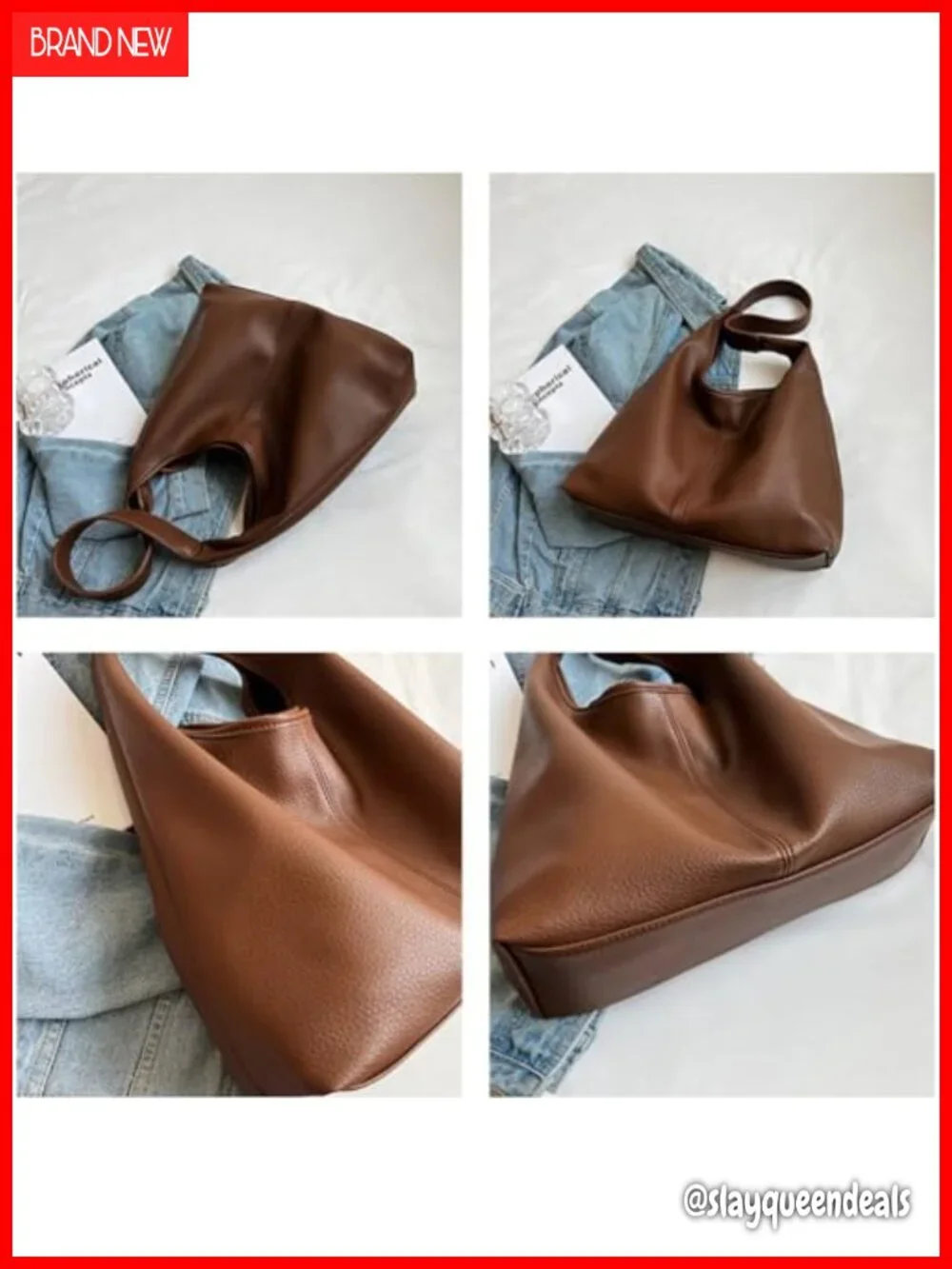 PU Leather Slouchy Hobo Bag Women Retro Crossbody Tote Shoulder Purse 2pcs